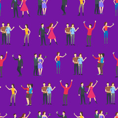 Cartoon Characters People Takes Selfie Concept Seamless Pattern Background. Vector