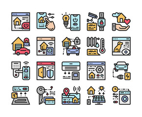 Smart home color line icons set. Internet of things technology of home automation system. Sign for web page, mobile app. Vector clipart, template, illustration.