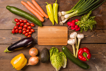 Healthy food concept with fresh vegetables and ingredients for cooking