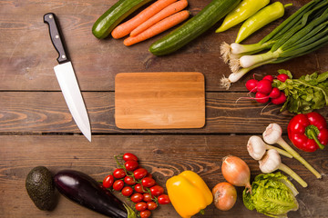 Healthy food concept with fresh vegetables and ingredients for cooking