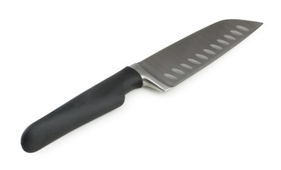 Big chef's kitchen knife with black handle isolated on white background