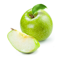 green apple with slice isolated white background 