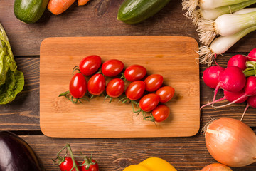 Tomato and other fresh vegetables and ingredients for cooking