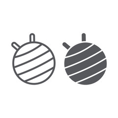 Fit ball line and glyph icon, fitness and equipment, pilates ball sign, vector graphics, a linear pattern on a white background.