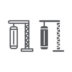 Punching bag line and glyph icon, sport and kick, boxing sign, vector graphics, a linear pattern on a white background.