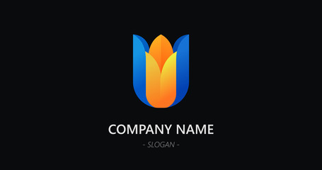 Tulip flower logotype with copy space. Beautiful and simple brand mark for creative company.
