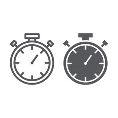 Stopwatch line and glyph icon, measure and countdown, timer sign, vector graphics, a linear pattern on a white background.