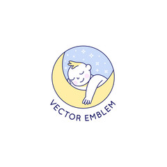 Vector logo design template and emblem in simple line style - happy baby