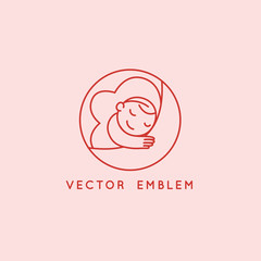 Vector logo design template and emblem in simple line style - happy baby