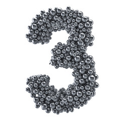 Metallic number 3 from metal balls, 3D rendering