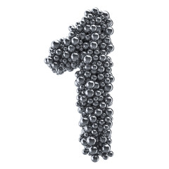 Metallic number 1 from metal balls, 3D rendering