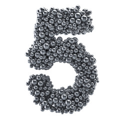 Metallic number 5 from metal balls, 3D rendering