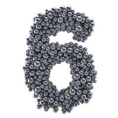 Metallic number 6 from metal balls, 3D rendering