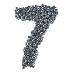 Metallic number 7 from metal balls, 3D rendering