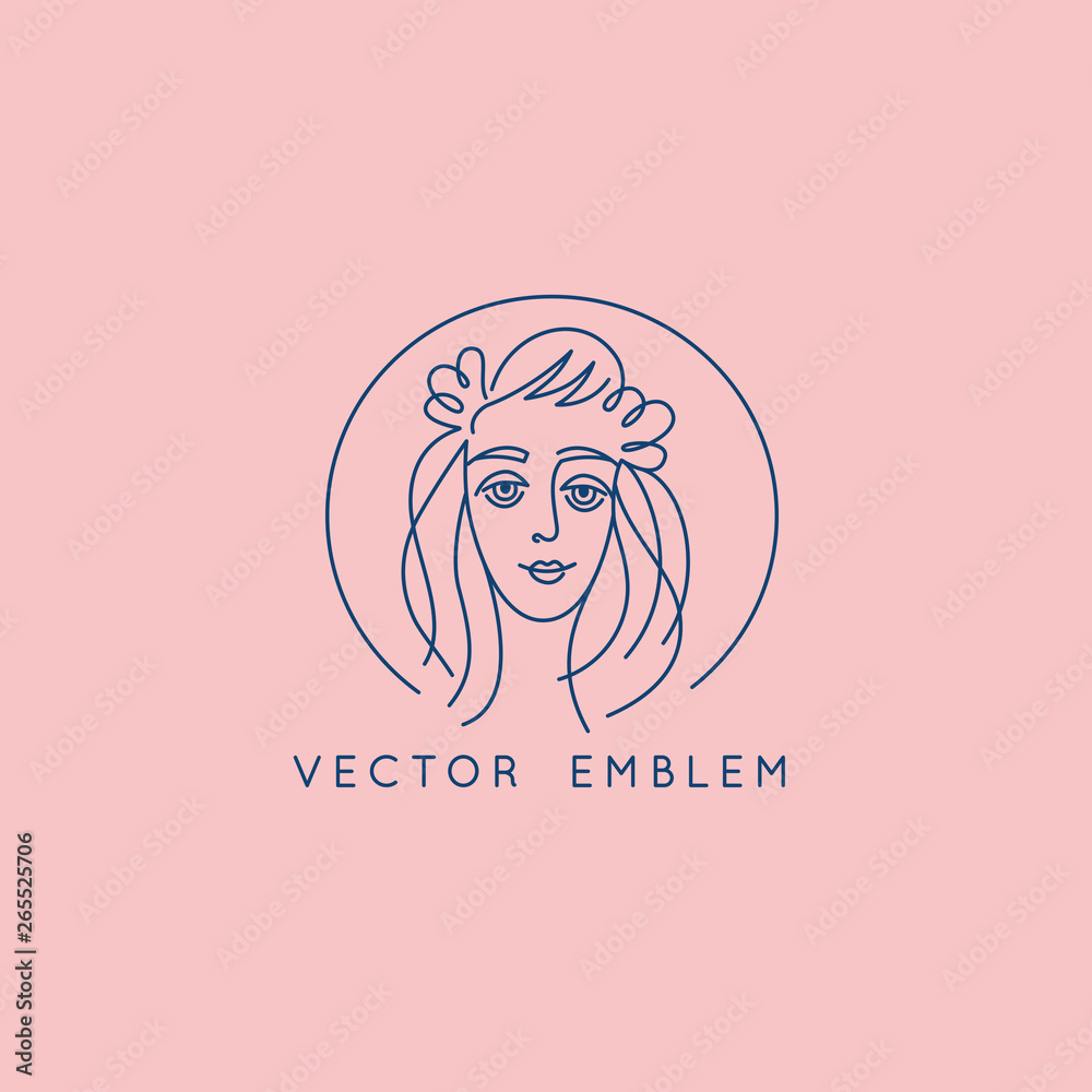 Poster vector abstract logo design template in trendy linear minimal style, emblem for beauty studio