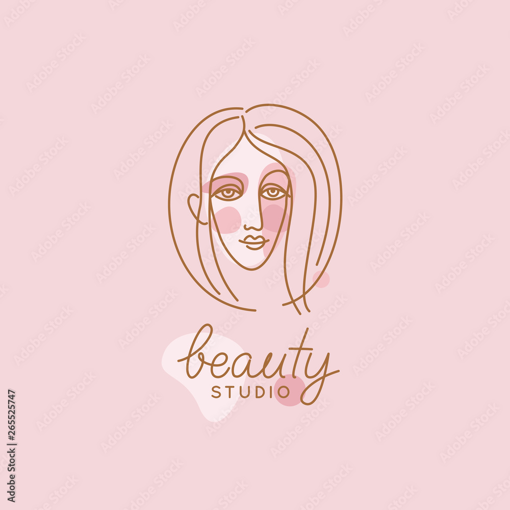 Poster vector abstract logo design template in trendy linear minimal style, emblem for beauty studio