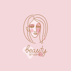 Vector abstract logo design template in trendy linear minimal style, emblem for beauty studio