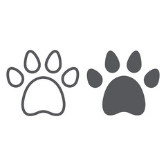 Animal footprint line and glyph icon, pet and trace, paw sign, vector graphics, a linear pattern on a white background.