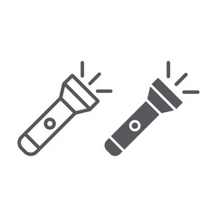 Flashlight line and glyph icon, light and lamp, torch sign, vector graphics, a linear pattern on a white background.