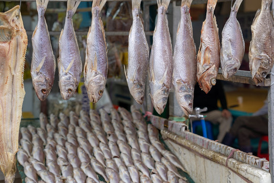 Dry fish hanging street market in Jukdo Pohang - Korea
