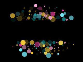 Memphis round confetti festive background in cyan blue, pink and yellow. Childish pattern vector.