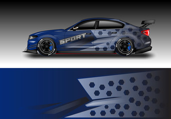Wrap livery decal car vector , supercar, rally, drift . Graphic abstract stripe racing background . Eps 10 © Alleuy