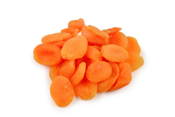 Dried apricots isolated on white background.