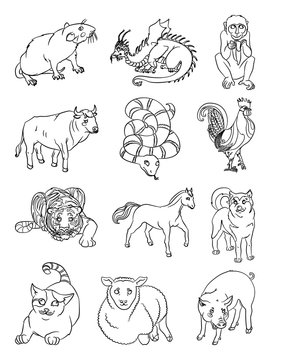 Twelve funny animals of the Chinese horoscope