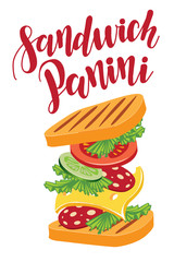 Sandwich with meat and cheese, and vegetables, vector icon