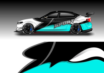 Fototapeta premium Wrap livery decal car vector , supercar, rally, drift . Graphic abstract stripe racing background . Eps 10