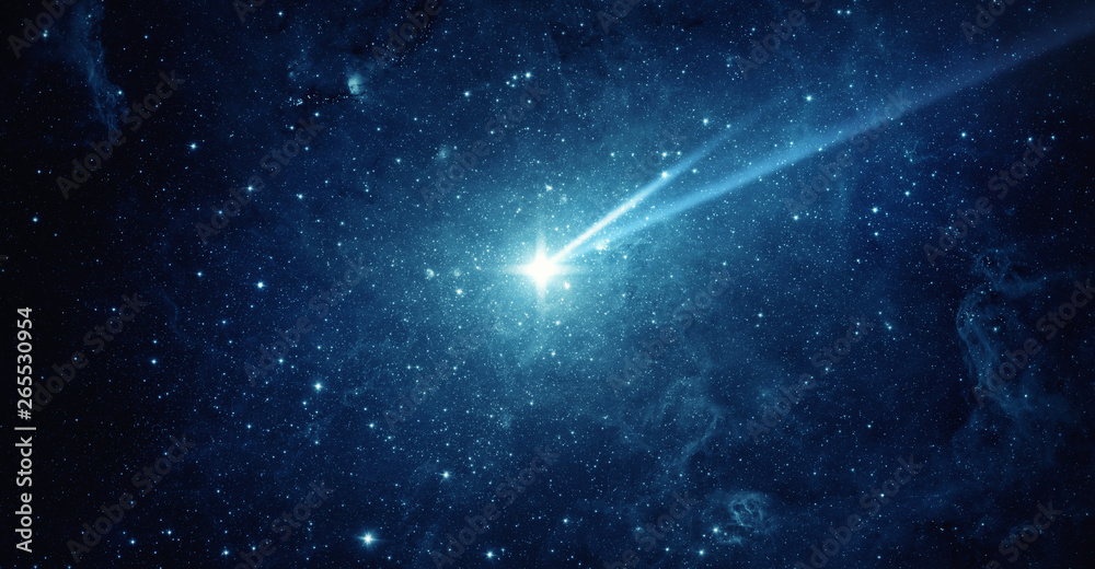 Poster falling meteorite, asteroid, comet in the starry sky. elements of this image furnished by nasa.