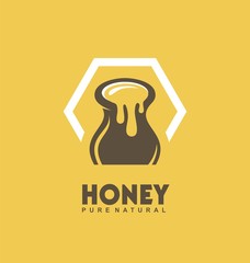 Pure natural honey vector logo design idea. Honey jar. Symbol icon concept.