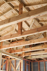  construction of a wooden house, the frame of wood - the walls