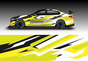 Fototapeta premium Livery decal car vector , supercar, rally, drift . Graphic abstract stripe racing background . File ready to print and editable .