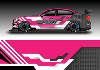 Livery decal car vector , supercar, rally, drift . Graphic abstract stripe racing background . File ready to print and editable .