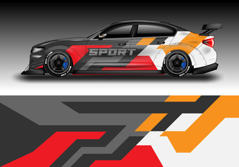 Obraz premium Livery decal car vector , supercar, rally, drift . Graphic abstract stripe racing background . File ready to print and editable .