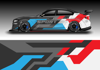 Fototapeta premium Livery decal car vector , supercar, rally, drift . Graphic abstract stripe racing background . File ready to print and editable .