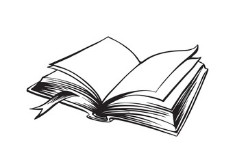 Hand drawn open book outline sketch. Vector vintage black ink drawing isolated on white background. Graphic illustration