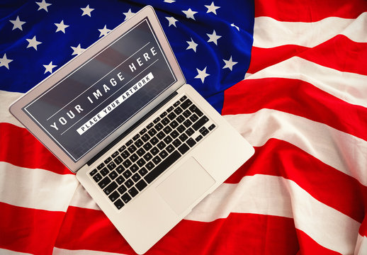 Laptop on American Flag Mockup
