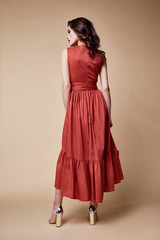 Pretty beautiful sexy elegance woman skin tan body fashion model glamor pose wear trend dress...