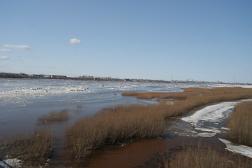 Ice drift on the Northern Dvina river in Arkhangelsk