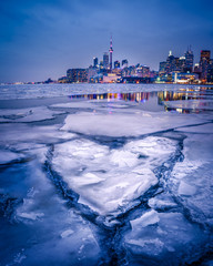 View of Downtown Toronto City Skyline ice lake and architecture in the winter