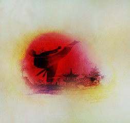 grunge card with a karate fighter © diavolessa