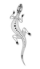 Lizard. Aboriginal art style. Vector monochrome illustration isolated on white background.