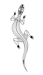 Lizard. Aboriginal art style. Vector monochrome illustration isolated on white background.
