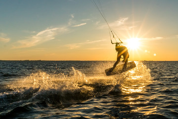 kitesurfing in sunset