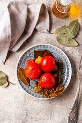 Homemade pickled tomato with spices