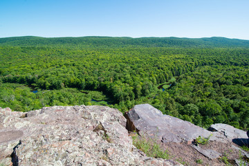 Fototapeta na wymiar Lake of the Clouds landscape - sunny summer day in the Porcupine Mountains Wilderness State Park