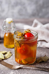 Homemade pickled tomato with spices