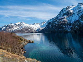 Fototapeta na wymiar Fjord and mountain in Lofoten, Norway